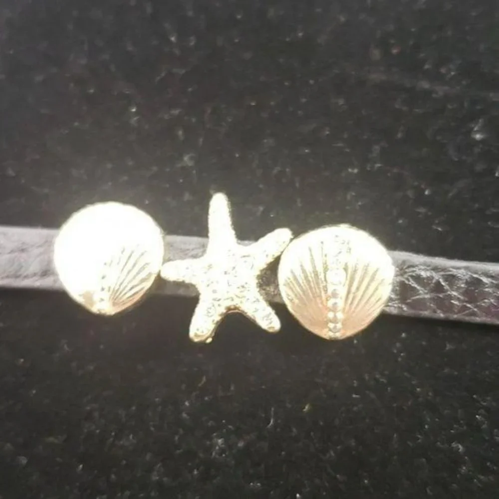 Black Leather‎ Seashell Themed Girl’s Bracelet